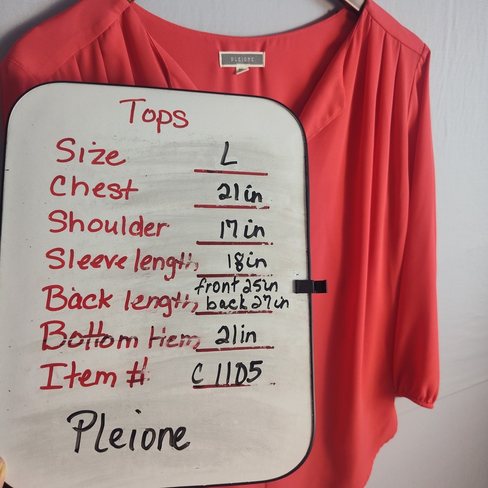 Pleione Womens Coral Pink Split Neck 3/4 Sleeve High Low Blouse Size L - Picture 3 of 9